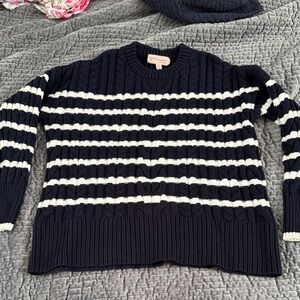 Philosophy Navy and White Striped Crew Neck Sweater Xs